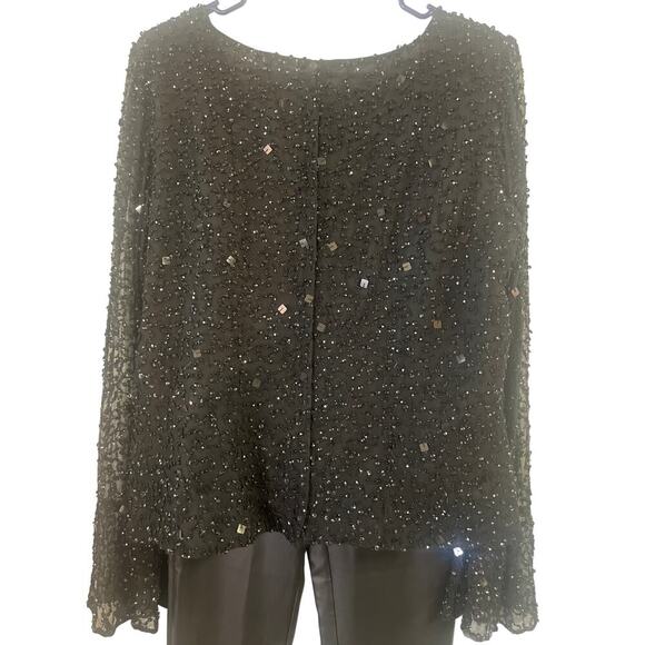 Papell Boutique Black Evening Beaded Long Sleeve Blouse Size Large - Picture 8 of 8
